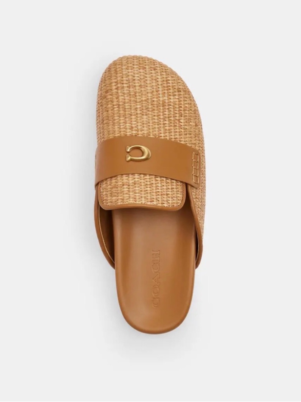 🤎 Coach Bag Natural Tan Straw Raffia Gold & Leather Slip-On Mule Clog Sneaker 11 - Picture 2 of 12